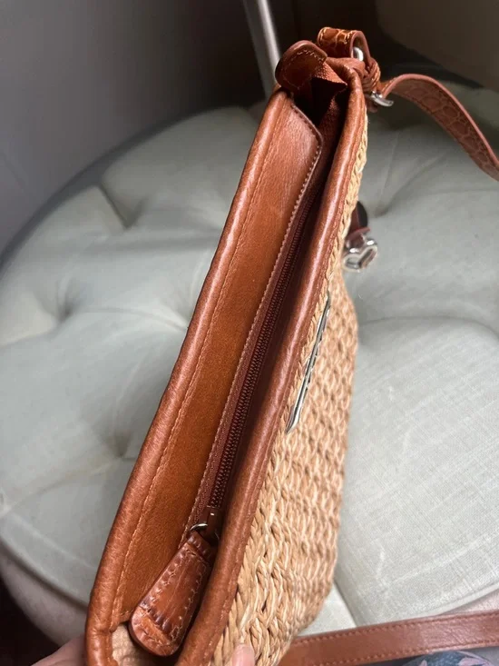 Brighton Eva Woven Straw Tote Shoulder Crossbody Bag with Brown Leather Trim - Picture 16 of 16